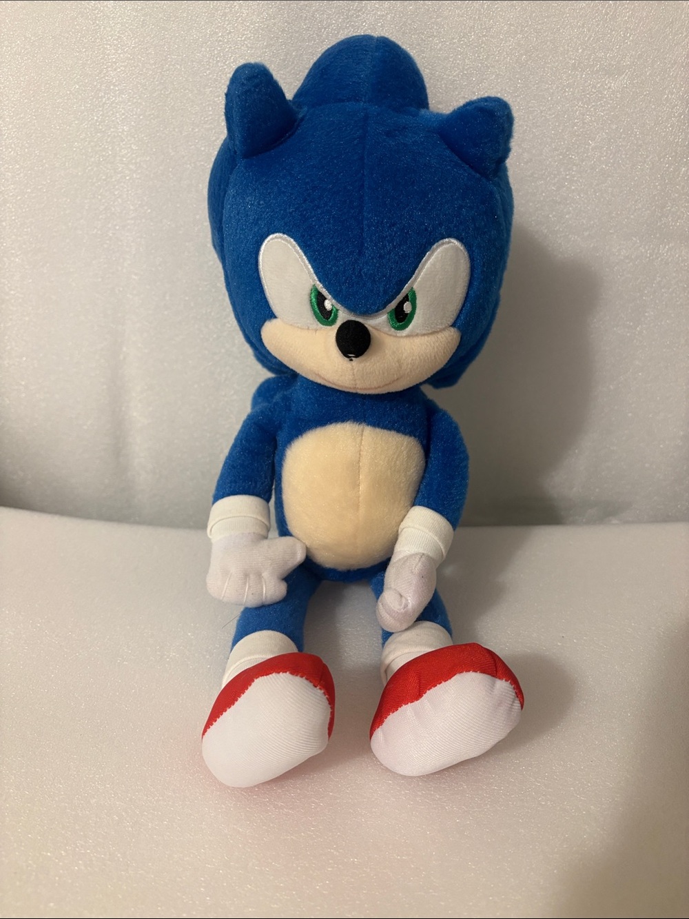 Blue Plush Hedgehog Stuffed Animal with Cream Belly and Red Shoes